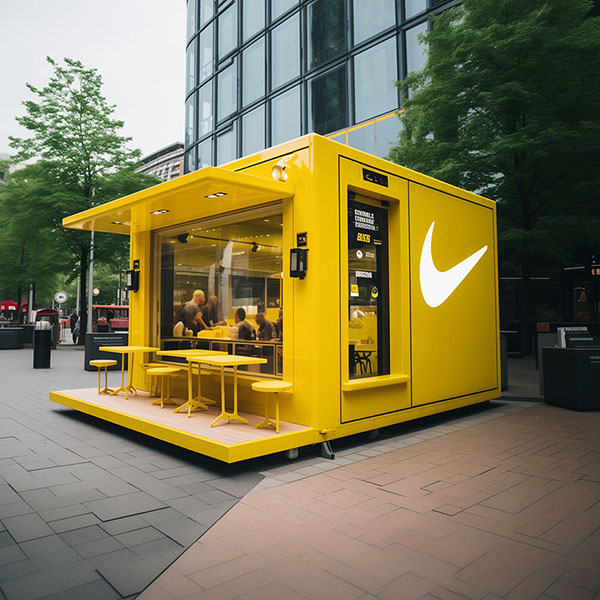 Small yellow pop-up activation, experiential marketing for the retail sports industry