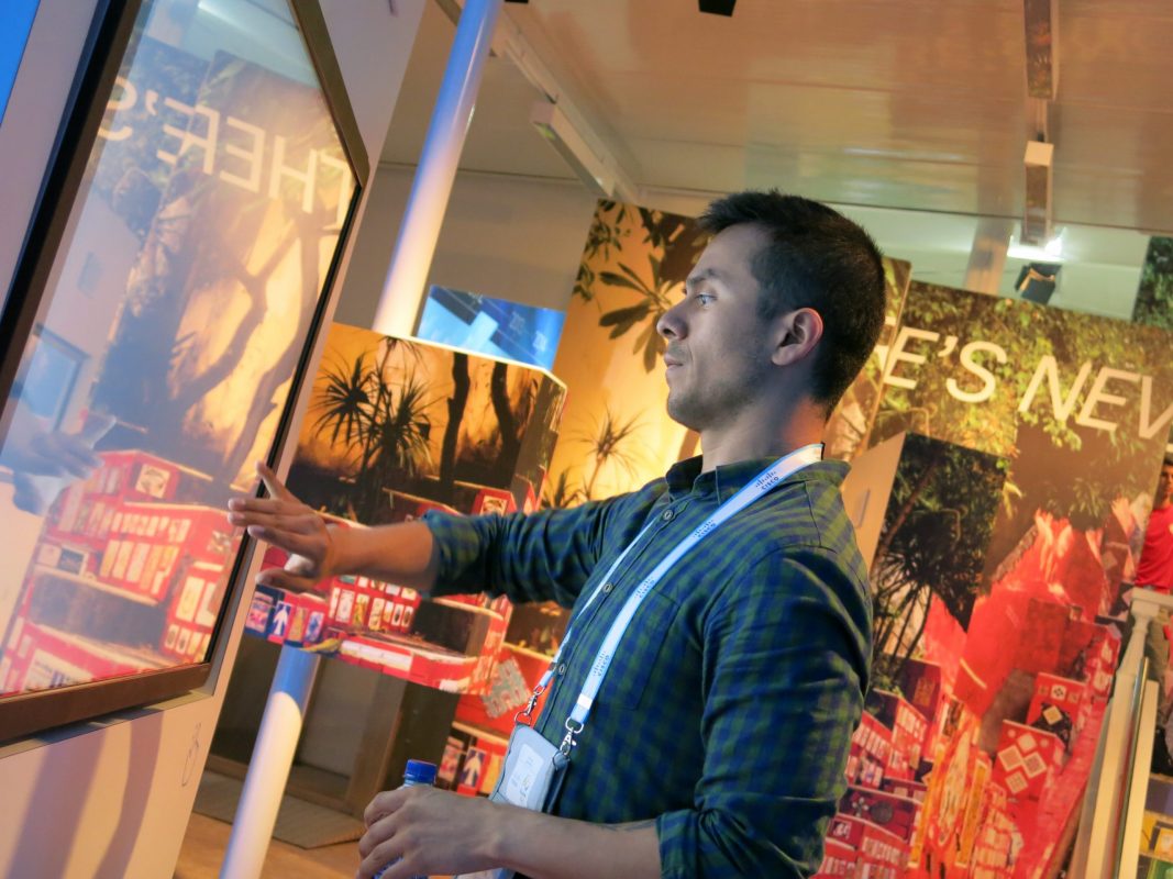 Custom interactive touch screen at an Olympic activation